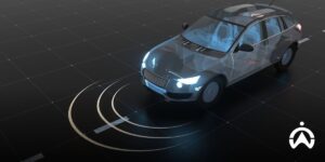 Ilustrasi teknologi radar pada mobil transparan sebagai bentuk digitalisasi fleet management untuk efisiensi bisnis logistik.