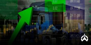 Truk dengan ikon panah naik-turun yang menggambarkan pergerakan armada dalam fleet management di Indonesia.