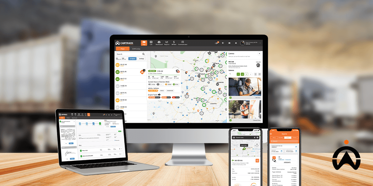 Perangkat lunak manajemen armada Cartrack di desktop, laptop, dan telefon pintar untuk membantu memilih solusi terbaik.