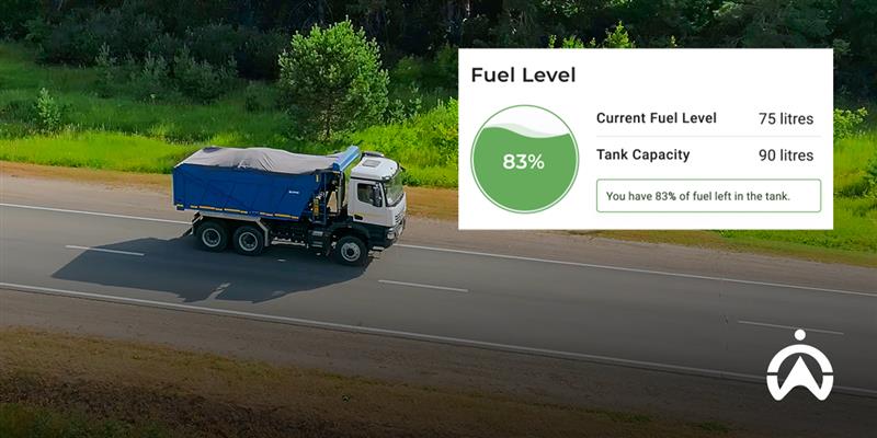 Logistics trucks in transportation business operations are driving on the road with visible fuel indicators.