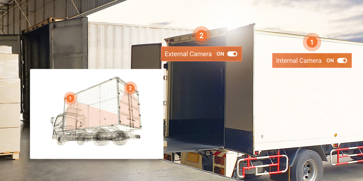 Truk kargo di dalam gudang dengan instalasi sistem pemantauan kamera armada MDVR untuk keamanan logistik.