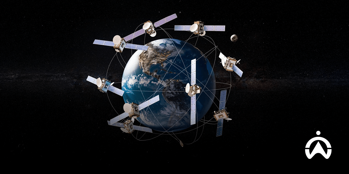 Ilustrasi satelit yang mengelilingi bumi, merepresentasikan jaringan presisi untuk sistem GPS mobil terbaik.
