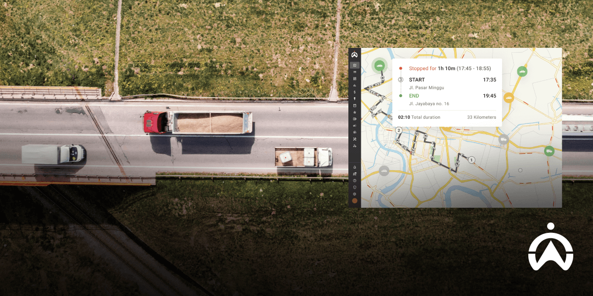 Tampilan peta rute pelacakan truk kontainer di jalan tol, ilustrasi sistem yang menggunakan alat dari tempat pembelian GPS tracker di Jakarta.